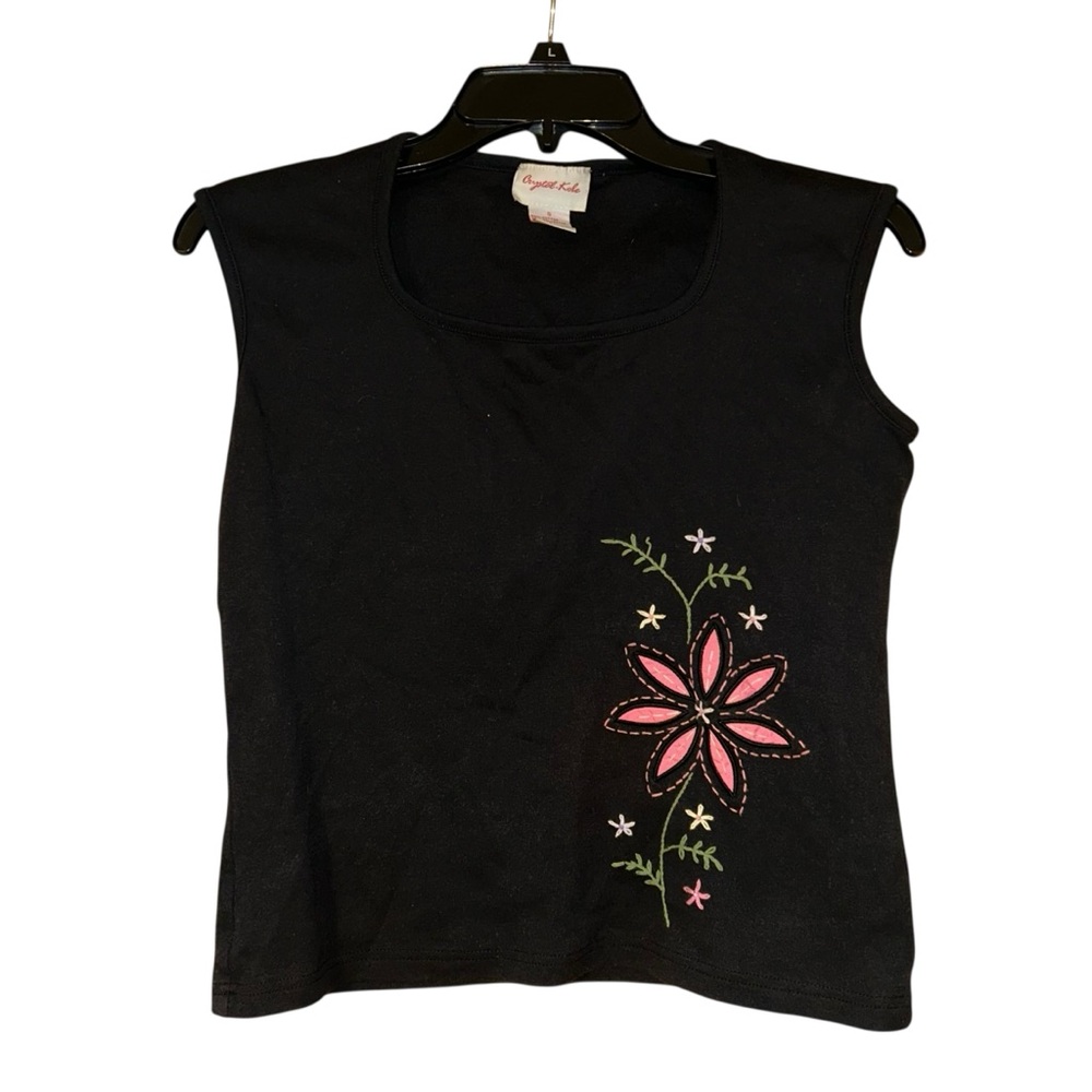 Crystal Kobe Womens Black Sleeveless Embroidered Floral‎ Top Small Boho Hippie